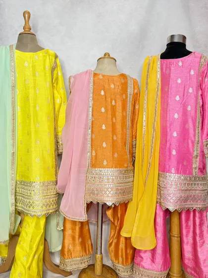 Our Pimmo kurta set is a festive favorite. Available in bright, happy colors like yellow, orange, and pink, it's a perfect choice for any celebration.