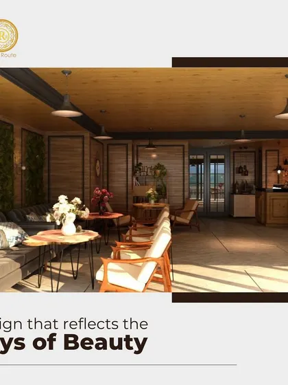 Design that reflects the rays of beauty. This sunlit cafe-style space uses natural wood and greenery to create a warm and inviting atmosphere.