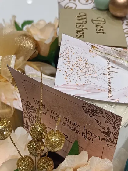 A final look at the beautifully assembled engagement hamper, ready to celebrate a new chapter.