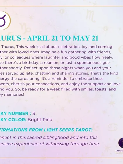 This week's tarot forecast for Taurus. It is all about celebration, joy, and coming together with friends, family, or colleagues.