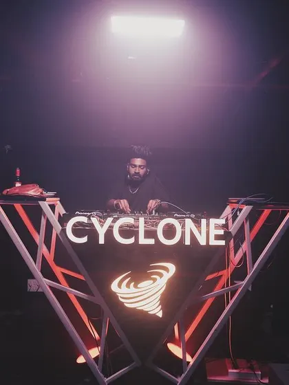 Behind the custom-branded console at Cyclone Modern Dine and Club in Nagpur.