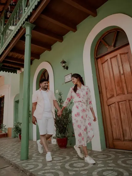 Walking through the colorful streets of Alibag. The vibrant architecture provides a unique and charming backdrop for a pre-wedding shoot.