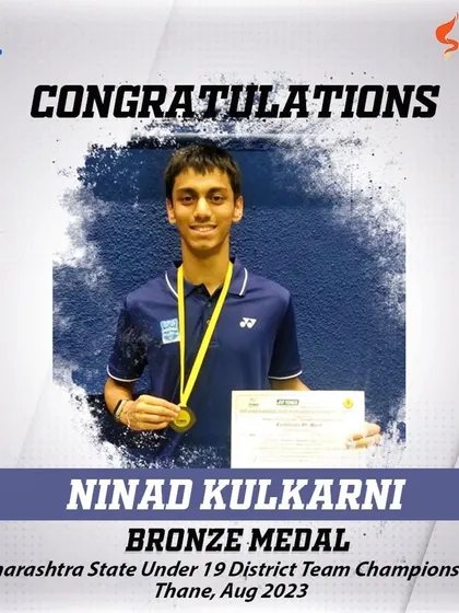 Celebrating a well-earned bronze medal for Ninad Kulkarni at the Maharashtra State Under 19 District Team Championship. Every medal represents countless hours of hard work and focused training on our courts.