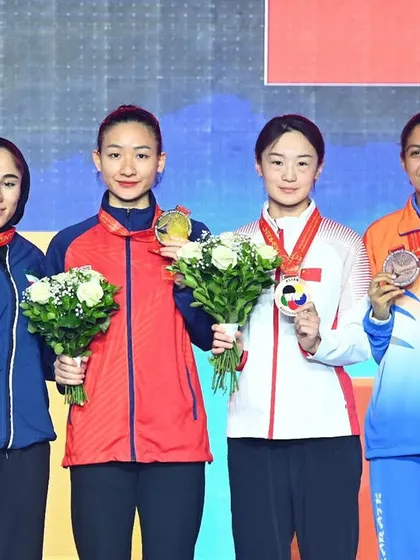 Another victory stand moment from the 21st Asian Karate Championship in Uzbekistan. Our athlete stands proudly with her bronze medal, sharing the podium with competitors from across Asia.