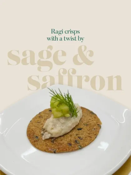 Ragi crisps with a twist. This image introduces our series of canapés using the healthy and versatile ragi cracker as a base.