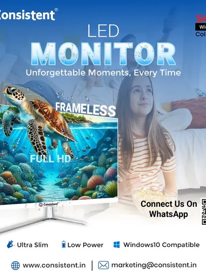 My 22-inch frameless LED monitor delivers unforgettable moments with its Full HD display and ultra-slim design. It is Windows 10 compatible and engineered for low power consumption, providing a beautiful and efficient viewing experience.
