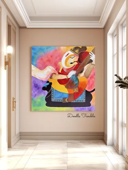 I love creating modern spiritual art. This vibrant Ganesha painting uses a bold color-blended background and clean lines to bring divine energy and positivity into a contemporary home.