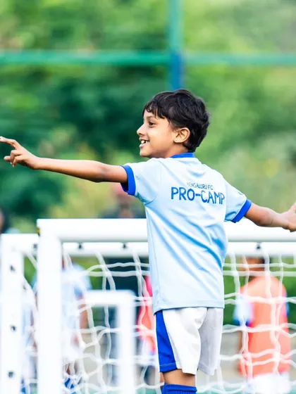 The pure joy of scoring a goal! A player celebrates during the Blue Cubs league, a tournament designed for our youngest age groups.