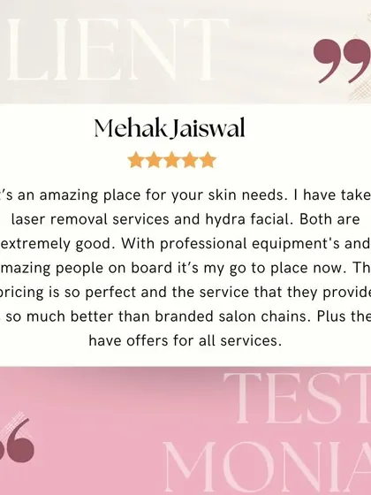 This client review praises our professional equipment and amazing people for both laser and HydraFacial services, calling us her new go to place.