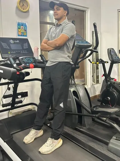 Posing on the treadmill during Diwali.
