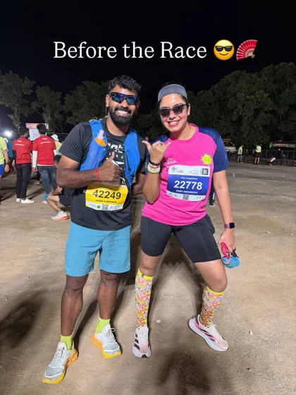 Before the race, all smiles and ready to go. The energy at the start line is electric.