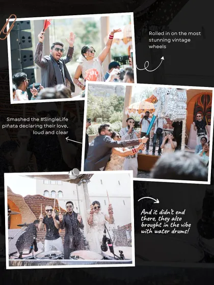 A collage of fun and energetic couple entry moments. From smashing a piñata to playing water drums, we incorporate playful elements that declare their love loud and clear.