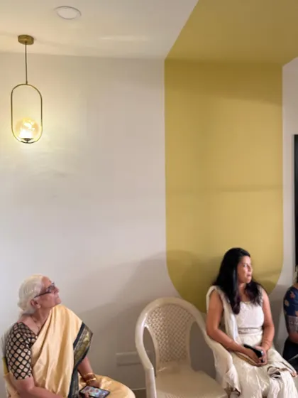 Aunty adoring the ceiling detail is the best thing on your feed today. A candid moment of a client appreciating the small, thoughtful design elements.