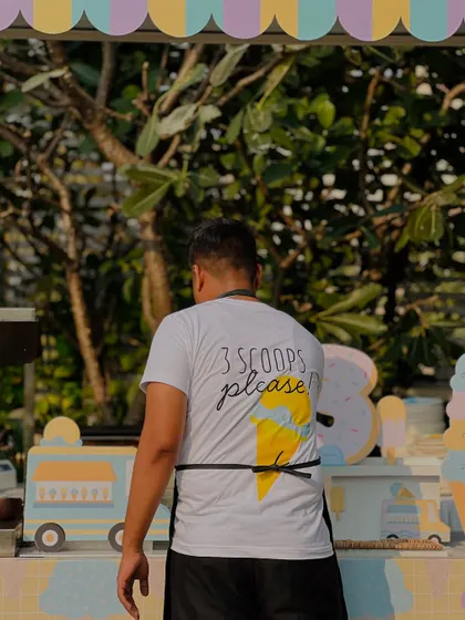 "3 Scoops Please!" Our staff's custom t-shirts added another fun, thematic layer to this ice cream-themed birthday party.