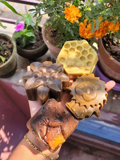 Holding a few of my favorite facial soap designs. Using a handmade soap is a simple way to make your daily routine feel more special.