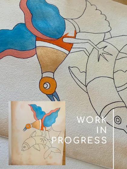 A stunning Gond artwork in progress. Every dot and line is a step closer to completing the story, a process that teaches patience and attention to detail.