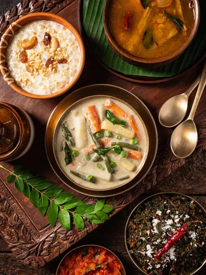 A styled shoot for a cloud kitchen brand, showcasing a traditional South Indian meal. We create a cohesive visual identity for delivery-first brands.