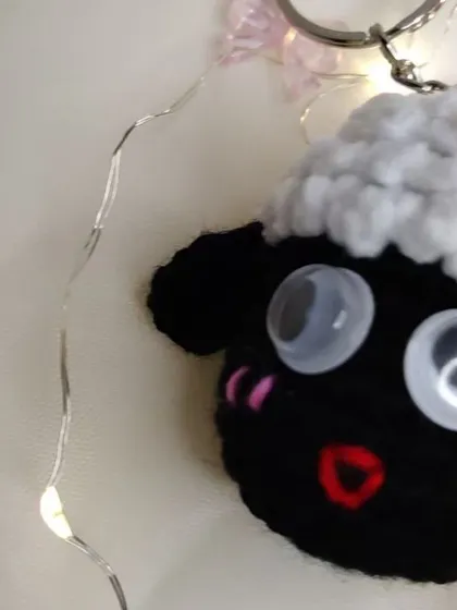 A close-up on the googly eyes and cute details.