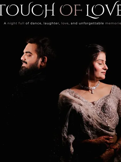 An intimate and artistic portrait from the Sangeet. The dark background and soft lighting create a moody and romantic feel, perfectly capturing a quiet moment between the couple.