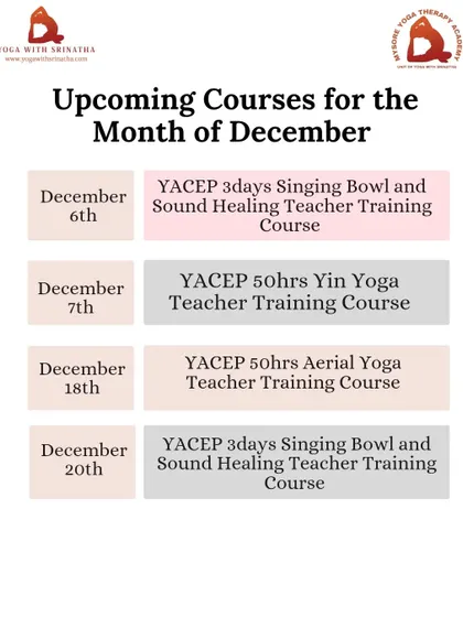 Plan your December with us. We have courses in Sound Healing, Yin Yoga, and Aerial Yoga.