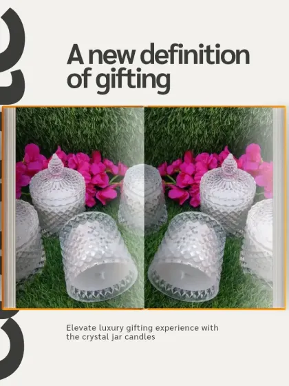 A new definition of gifting. Elevate your luxury gifting experience with these elegant crystal jar candles, which can be customized with your choice of color and fragrance.