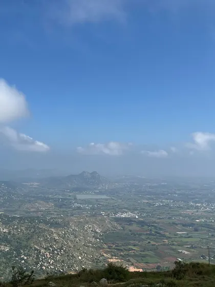 The stunning panoramic view from the top of one of the hills we trek near Bangalore. The climb is always worth it.