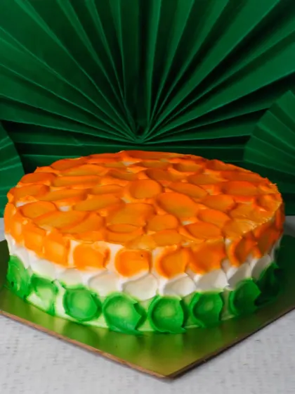 Our Republic Day Black Forest Cake features a modern petal frosting design in the colors of the flag. It's a delicious way to celebrate the occasion with a classic flavor.