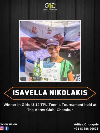 Smashing success on the court. Congratulations to Isavella Nikolakis, winner in the Girls U-14 TPL Tennis Tournament.