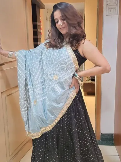 Posing in a traditional outfit for Navratri. My connection to folk dance is deep, and I bring that authenticity into every folk choreography I teach.