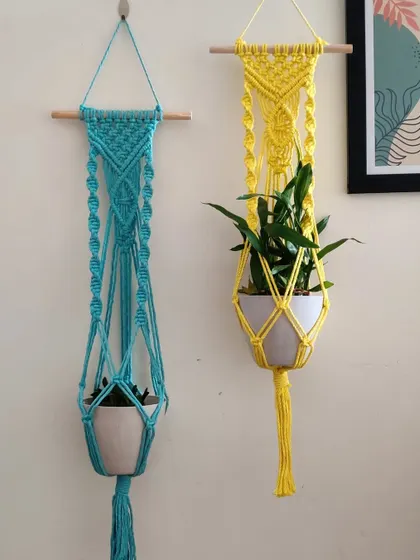 Another shot of the turquoise and yellow plant hangers.