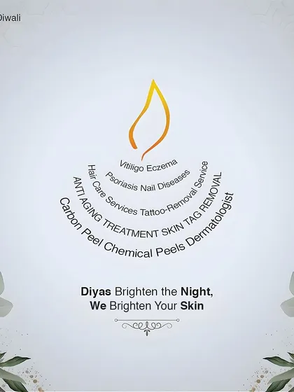 This Diwali greeting reflects my mission. Just as diyas brighten the night, I aim to brighten your skin with a range of services from anti-aging to vitiligo treatment.