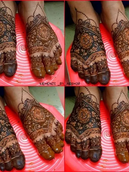 Bridal feet mehendi is just as important as the hands. This collage showcases a detailed floral design that I created to beautifully adorn the bride's feet for her wedding day.