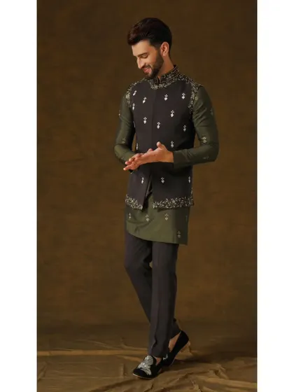 Another shot of the 'Vedik Vigyaan' set, capturing a moment of joy. My goal is to create clothes that not only look good but also make you feel great.