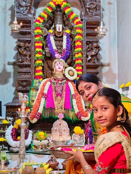 Involving children in rituals is the best way to pass on our culture. Here, my daughter and I are getting ready for the pooja, a moment of learning and bonding.