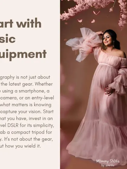 A classic maternity look in a flowing pink gown, perfect for demonstrating basic equipment and composition.