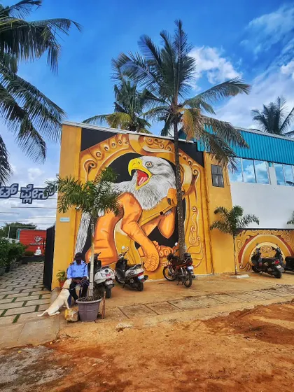 We painted this giant, powerful mural of a griffin-like eagle on the exterior of The Secret Place, creating a mythical and unmissable entrance.