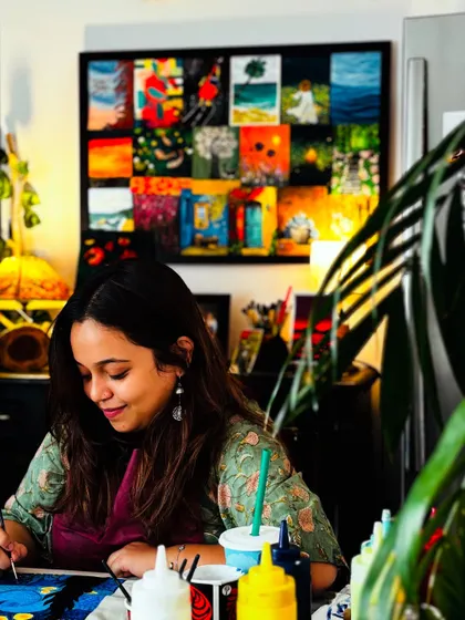 Another beautiful shot of Sanchita during her session. The colorful wall of art behind her is a testament to all the wonderful people who have painted here before.