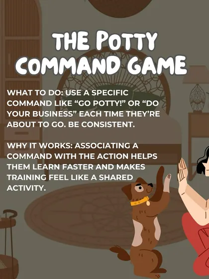 The "Potty Command Game" helps your puppy associate a word with the action. Use a consistent command like "go potty" to speed up the learning process.