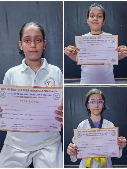 Our female athletes with their certificates from the Delhi Sikh Games, showcasing their success in the competition.