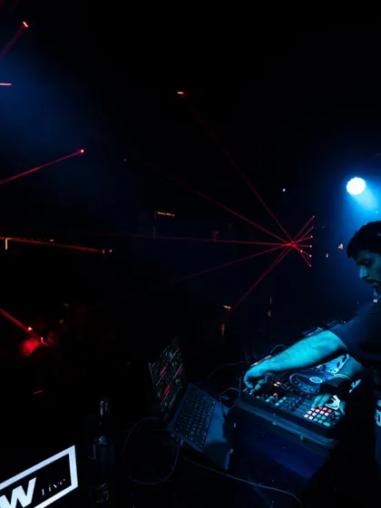 Surrounded by lasers at Soho Delhi. The lighting and visuals are a huge part of the techno experience, and I love playing in clubs that get it right.