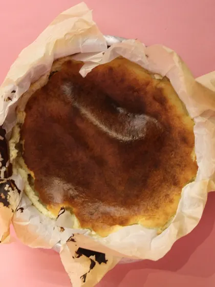 Introducing our eggless Burnt Basque Cheesecake, also known as San Sebastian cheesecake. It has a beautifully caramelized, rustic top with an incredibly creamy, melt-in-your-mouth center.