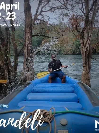 An action-packed poster for my Dandeli white water rafting trip, listing all the highlights from the 9km rafting experience to the forest stay.