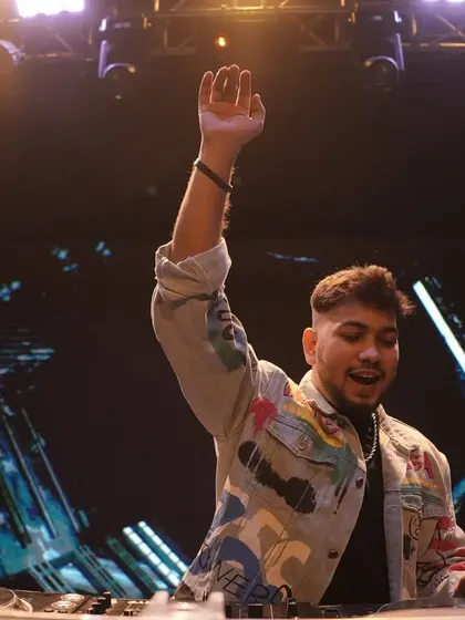 A happy, energetic moment during a live performance.