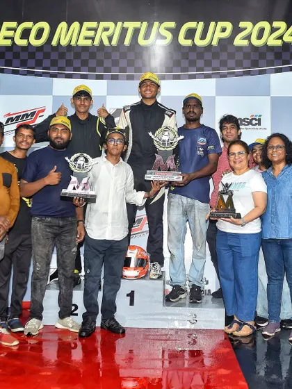 The Kartkrew Motorsports team celebrates their Senior Max championship victory at the Meco Meritus Cup 2024. Teamwork and strategy are crucial for success in our events.