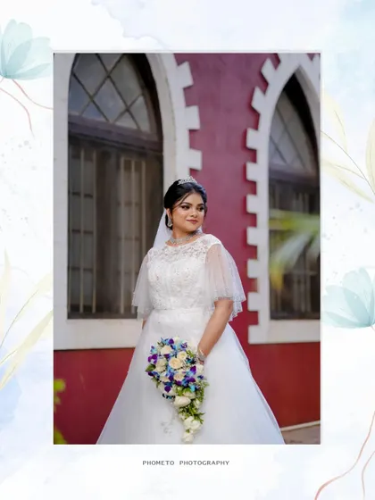 A beautiful, framed portrait of the bride holding her bouquet, looking elegant and serene.
