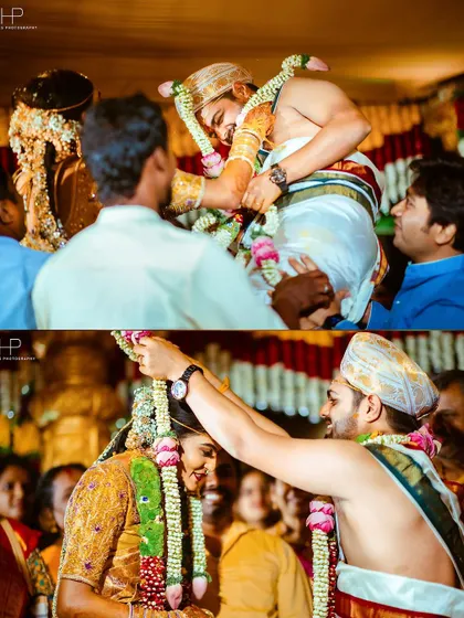 The fun and competitive spirit during the garland exchange ceremony.