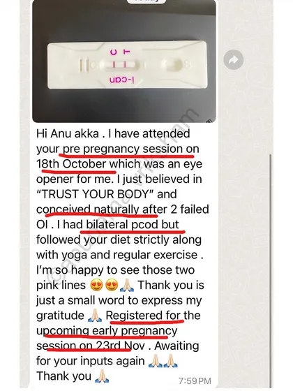 Two pink lines after two failed OIs and a history of PCOD! This mother's dedication to diet, yoga, and exercise, combined with trusting her body, led to this wonderful news.