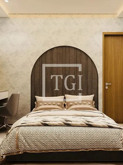 A duplicate of ID 36, showing the bedroom design with an arched headboard.