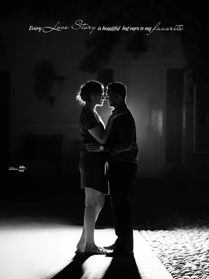A beautiful black and white silhouette that tells a love story in shadows. This artistic approach focuses on the couple's connection and the romantic mood of the evening.
