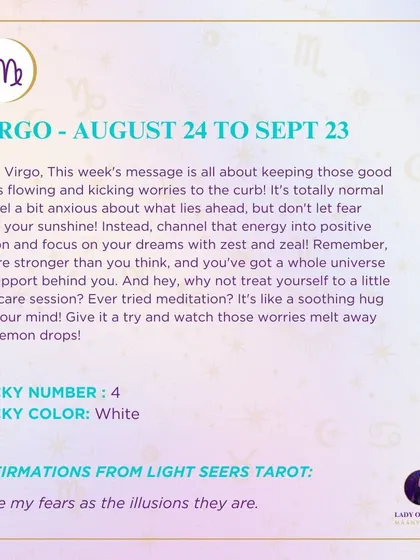 A weekly tarot reading for Virgo. This week's message is about keeping good vibes flowing and channeling any anxiety into positive action and self-care.